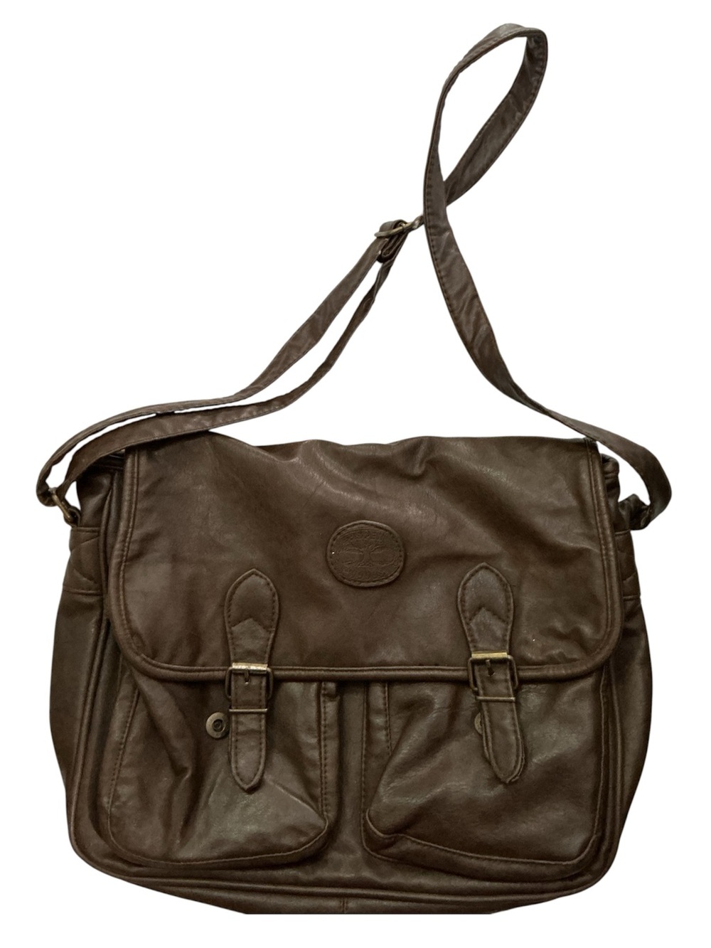 Men's Dark Brown Leather Messenger Bag with Front Pockets